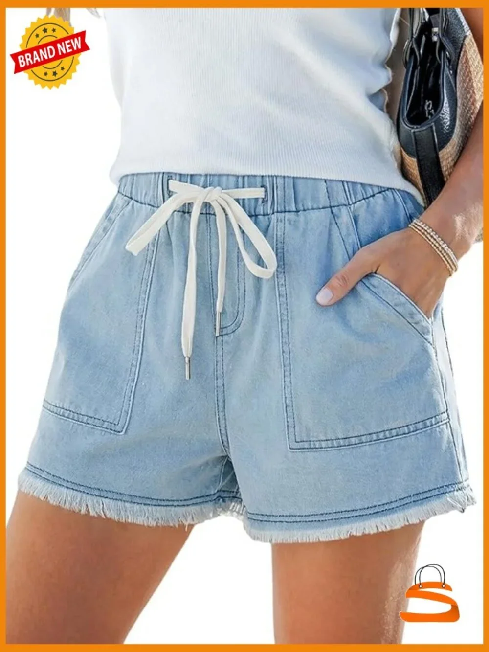 Elastic Waist Casual Shorts with Pockets High Waisted Loose Fit